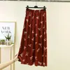 Saia Evasê Nova de Verão Fina Algodão Seda Moda Midi Cintura Elástica Emagrecedora Temperamento Solta Casual Barra Larga
