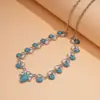 Collar Cruzado Europeo y Americano de Acrílico Turquesa con Forma de Gota de Agua Tachonado con Diamantes, Cadena para Clavícula de Lujo Ligero de Nicho, Collar Retro Bohemio