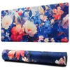 Alfombrilla de ratón grande con borde cosido con diseños abstractos florales de estilo japonés, mármol, cielo estrellado, gato y zorro para escritorios de gaming