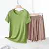 Pijama de Modal para Mujer de Verano, Manga Corta y Shorts, Delgado, Casual, Color Sólido, Adecuado para Salir, Conjunto Fresco y Cómodo para Estar en Casa