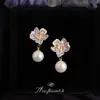 Pendientes de Perla con Aguja Plateada Esmalte de Gota Zirconia Microincrustada Estilo Chanel Pequeños Florales Moda de Fábrica Pendientes para Mujer