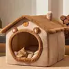 Cama para Gato Invierno Cálida Casa Cerrada para Gato Villa Perro Pequeño Cama para Perro Cuatro Estaciones Universal Extraíble y Lavable Casa para Perro