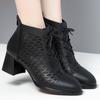 Botas Chunky com Salto Grosso para Mulheres, Estilo Fino de Verão 2023 Novas Botas Curtas Femininas, Botas Vazadas de Malha com Salto Médio, Botas de Malha Fashion