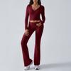 Kaikuo Moda Femenina Transfronteriza Otoño/Invierno 2025 Estilo Deportivo Casual Y2K Europeo y Americano Conjunto de 2 Piezas con Top de Color Sólido y Pantalones Largos Acampanados