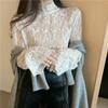 2023 Nueva Camisa de Encaje con Mangas de Trompeta de Temperamento para Mujer Coreana Otoño e Invierno Interior Delgado Jersey de Manga Larga Camiseta Base
