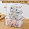 Conjunto de Cesta Drenante de Camada Dupla com Três Peças, Caixa Conservadora de Frescor, Caixa de Armazenamento Selada para Geladeira, Caixa de Armazenamento para Geladeira de Conservação de Frutas com Tampa