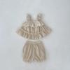 Conjunto de 2 Piezas para Bebés y Niñas Pequeñas: Top Camisola Dulce de Verano 2026 con Mangas Acampanadas + Shorts de Color Sólido