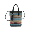 Nova Bolsa de Palha Estilo Coreano com Listras Arco-Íris Mini Bolsa de Mão Simples Versátil para Viagem Bolsa Transversal Tecida Feminina