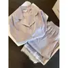 Pijama Morado Hielo de Seda Francés para Mujer, Nuevo Estilo Primavera/Otoño, Tallas Grandes, Ribete de Encaje, Cárdigan, Ropa de Casa de Lujo Ligero, Conjunto de Dos Piezas