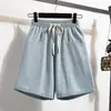 Shorts Jeans Soltos Elásticos para Mulheres, Primavera e Outono, Tamanho Plus Size, para Meninas Cheinhas, Corte Solto, Emagrecedor, Shorts de Perna Larga Linha A