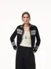 Cardigan Tricotado Elegante com Retalhos Jacquard Retrô Estilo Preguiçoso Jaqueta Curta para Mulheres Nova Coleção Outono/Inverno 2025