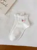 Calcetines Elásticos de Encaje para Mujer Estilo Jk, Calcetines Cortos de Color Sólido Bordados con Oso y Perro, Calcetines Blancos de Algodón Estilo Japonés con Dibujos Animados para Mujer