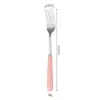 Set de Cubiertos de Acero Inoxidable con Mango de Cerámica tipo Macarrón de Alta Apariencia, Cuchara Redonda Portátil Estilo Coreano, Tenedor de Postre
