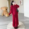Mujeres Embarazadas Otoño Invierno Holgado Nuevo Estilo Moda Temperamento Dulce Lazo Suéter de Punto Falda de Punto Tallas Grandes Conjunto para Mujeres Embarazadas