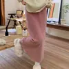 Saia de veludo cotelê com padrão para meio corpo feminina outono e inverno gorda elástica cintura alta reta saia longa cor da moda