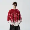 Suéter de Tricô da Moda com Estampa de Flocos de Neve Gradiente Vermelho e Gola Redonda para Homens, Versátil, Fashion, Solto, Casual, Tricô Colorido, Manga Longa