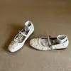 Zapatos Mary Jane para mujer, estilo francés de noche, super suaves de piel de oveja, con correa de perlas y conejo, zapatos planos vintage de cuero genuino poco profundos