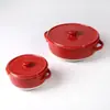 Criativa Assadeira Cerâmica com Duas Alças e Tampa, Prato de Arroz Assado no Micro-ondas com Esmalte de Cor Sólida, Personalizado 6 Polegadas 8 Polegadas 10 Polegadas