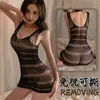 Ropa Interior Sexy de Gran Tamaño de Fan Lei, Ropa de Malla, Atuendo de Falda Corta Seductor y Apasionado de Seda Negra que Cubre la Cadera, Pijama, No Necesita Quitarse, Elige 45