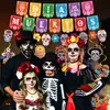 Decoración de fiesta del Día de Muertos de México adornos colgantes en espiral arreglo de pancarta colgante en espiral de calavera
