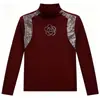 Blusa estilosa e elegante com meia-gola alta e mangas compridas, adornada com strass, um novo design outono/inverno, corte solto, adequada para mulheres de meia-idade e idosas, uma peça base fashion