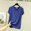Camiseta de algodón tipo Bit de manga corta con volantes y cuello redondo, estilo nuevo primavera y verano, top casual de casa holgado de talla grande, color liso otoño