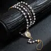 Pulsera de Dedo para Mujer de Múltiples Capas Ajustable, Colgante de Cruz Simple Versátil de Perlas Artificiales