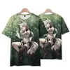 Camiseta 3D de Virtual Streamer Vtuber Shirakami Fubuki Raposa Pequena Awsl Merchandising de Anime Manga Curta Caimento Solto