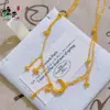 "Mito da Estrela e da Lua" Corrente Dupla para Clavícula Feminina, Colar com Pingente de Estrela e Lua de Loja de Ouro Popular, Corrente de Pescoço Elegante com Franja de Estrela de Quatro Pontas