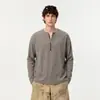 Otoño 2026 Nuevo Diseño con Sentido Tendencia Japonesa Tres Rayas Holgado Media Cremallera Cuello Polo Sudadera con Capucha Hombre