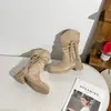 Botas de Cuero Suave de Media Pantorrilla con Borlas y Pliegues para Mujer, Tacón Grueso, Botas de Jinete Retro, Otoño/Invierno, Venta al por Mayor de Fábrica, Dropshipping Botas para Mujer