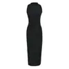 Vestido midi de estilo minimalista americano para mujer, con pliegues laterales, cintura entallada, cuello semi-alto, puro y sexy, ajustado al cuerpo con abertura lateral, largo