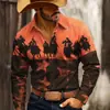 Camisa de manga larga para hombre estilo americano con estampado de plumas aztecas y patrón de flecha solar del suroeste, cuello casual de botones, disponible en piezas individuales