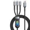 En stock de fábrica Red net roja pantalla digital transparente línea de carga de teléfono móvil carga súper rápida cable de datos tres en uno
