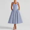 Verão 2026 Novo Estilo Transfronteiriço Europeu e Americano Comércio Exterior Moda Feminina Fresco e Doce Estampado Gola Quadrada Retalhos Bodycon Vestido