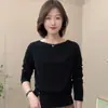 Camiseta de manga larga con abertura estilo coreano, prenda interior para mujer, Moda Otoño 2025, Versátil, Aspecto adelgazante, Camiseta Top