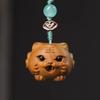 Madera de sándalo verde tallado cabeza de tigre cadena para teléfono móvil madera maciza animal lindo zodiaco colgante de Tigre llavero colgante para bolso