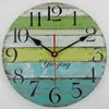 Reloj de pared silencioso de tablero de densidad de 12 pulgadas al por mayor, reloj de pared MDF, reloj de pared retro antiguo europeo y americano, reloj de madera, reloj de hora con pintura al óleo