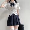 Camisa Ceñidora a la Cintura Estilo Pura Pasión Sexy Pequeña de Manga Larga de Manga Corta Camisa Blanca Traje de Uniforme Jk Falda Plisada Traje