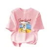Camiseta de Manga Corta de Algodón Puro para Niñas Verano Nuevo Estilo Dibujos Animados Casual Versátil Top de Media Manga para Niños Medianos y Grandes