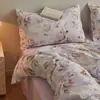 Juego de ropa de cama de cuatro piezas estilo pastoral con estampado floral de gasa de doble capa de algodón puro sábana de algodón con estampado de dibujos animados funda de edredón se puede dormir en ropa interior ropa de cama