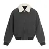 Chaqueta de Forro Polar con Cuello de Piel Bloques de Color Estilo Americano para Hombre, Abrigo Corto Grueso de Invierno Holgado Marca de Moda Urbana Cálido Oversize