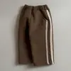 Calça Casual Grossa Aconchegante Versátil Estilo Coreano para Meninas Forrada com Fleece Calça Esportiva de Inverno para Bebê Menina Calça Tendência com Listra Lateral