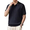 Camisa de punto de manga corta con cuello camisero texturizado estilo "old money" americano para hombre, top Polo casual fino de seda helada para verano