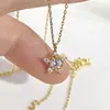 Colar Banhado a Ouro 14K Prata Esterlina 925 Platina Zircônia Estrela Pingente Duplo Corrente para Clavícula Estilo Japonês e Coreano Simples Elegante Moderno