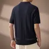 Camisa de punto de manga corta con cuello camisero texturizado estilo "old money" americano para hombre, top Polo casual fino de seda helada para verano