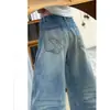 Jeans Azul Claro de Cintura Alta Wide Leg Estilo Americano para Mulheres, Tendência Outono e Inverno Novos Calças Retas Soltas Bordadas de Comprimento Total Curvas