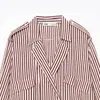 Atacado transfronteiriço 2026 Moda europeia e americana solta com bolso e aba estilo jaqueta aviador camisa listrada para mulheres K71976