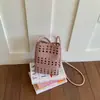 Shuai Mijia 2026 Verão Elegante Bolsa Pequena de Palha Trançada Vazada Couro Macio Casual Mini Bolsa de Ombro Transversal para Celular para Mulheres