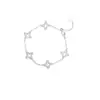 Pulseira de Trevo de Quatro Folhas Vazada em Prata 990 para Mulheres Estilo Antigo Escovado Pulseira de Flor Cruzada com Pontos de Diamante Luxo Acessível